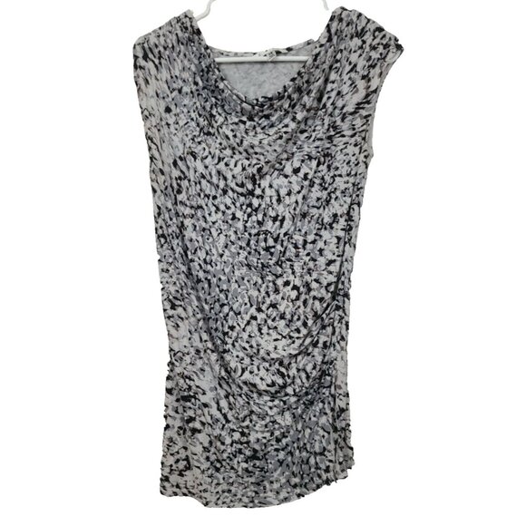 Cabi Womens Sleeveless Ruched Top XS Gray White Animal Print Drape Neck - Picture 1 of 5
